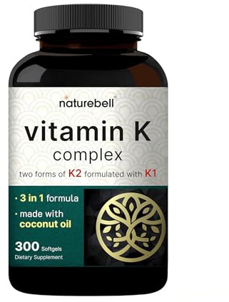 NatureBell Vitamin K Complex - 300 Softgels - Delivers 2,600mcg Vitamin K - Full Spectrum Bone & Heart Health Support Supplement - High Absorption K1 & K2 MK-4 & MK-7*