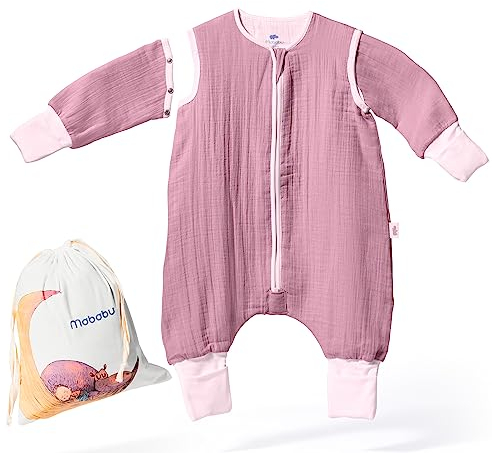 Mababu – Schlafsack mit Füßen 0 5 TOG – Musselin Sommerschlafsack Baby aus 100% GOTS Bio Baumwolle – Umklappbare Bündchen, abnehmbare Ärmel & YKK Reißverschluss – Babyschlafsack Unisex Größen 70-110cm