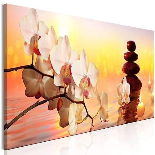 decomonkey Bilder Blumen 120x40 cm 1 Teilig Leinwandbilder Bild auf Leinwand Vlies Wandbild Kunstdruck Wanddeko Wand Wohnzimmer Wanddekoration Deko Modern Natur Orchidee Feng Shui Spa Zen