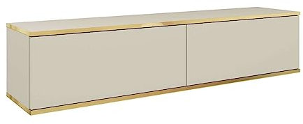 TV-Schrank Luxury 135 cm Hängend mit 2 Klapptüren Modern TV Bank Möbel Lowboard Hängeschrank Wohnzimmer Hängeboard Wohnwand Wandschrank Fernsehtisch Regal Board Fernsehschrank Deko Gold Leiste Beige