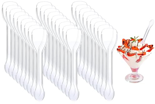 CoKeeSun 200Pcs Reusable Dessert Spoons, Clear Mini Ice Cream Spoons, 10cm Plastic Spoons, Small Dessert Spoons for Dessert Cake Pudding Mousse Party