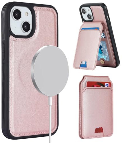 Cover Magnetica per iPhone 13 Mini, Custodia MagSafe in pelle iPhone 13 Mini, [2 in 1] Custodia Cover con Portafoglio MagSafe per iPhone 13 Mini - oro rosa