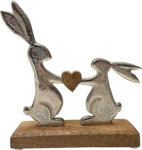 khevga Osterdeko Deko-Figur Osterhase Mango-Holz Metall Silber (29 x 29 x 5)