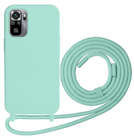 Beajew Coque Compatible avec Xiaomi Redmi Note 10 4G/Note 10S Silicone Case, Couleurs de Bonbons Cover Silicone Antichoc, Coque Protection Antichoc avec Cordon Réglable Téléphone Case, Vert Menthe