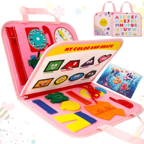 Activity Busy Board Baby Montessori Spielzeug Quiet Book ab 1 2 3 4 Jahr Kinder Spielsachen Busy Book Flugzeug Autofahrt Reisespiele Lern Motorikspielzeug Verschlüsse Schuhe Binden Geburtstagsgeschenk