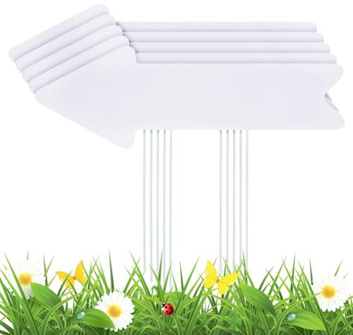 PATIKIL 17 x 6 pouce pure Flèche Panneaux avec Enjeux, 10 Paquet Plastique Mariage Directionnel Cour Panneau pour DIY Extérieur Jardin Parc Attention Garage Anniversaire Fête, Blanc