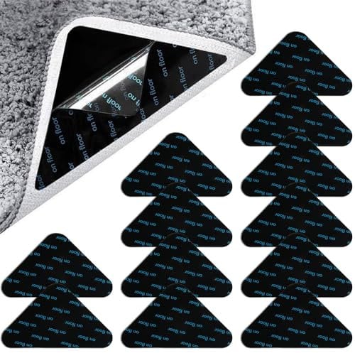 12 Pcs Rug Gripper for Laminate Floor, Double Sided Anti-Slip and Reusable Rug Carpet Grippers Keep Your Area Rug Flat for Washable Rug Pads and all Types and Sizes of Rugs