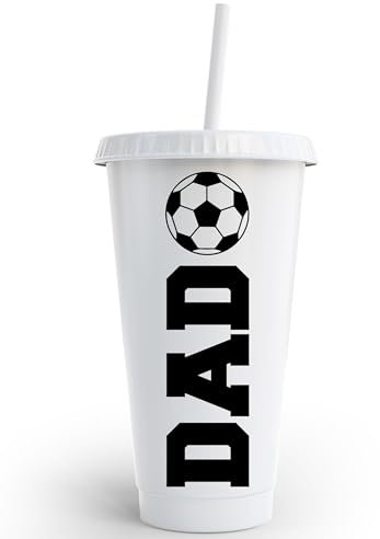 Football Personlaized Sports Tumbler 24oz Cold Cup Custom Name Fathers Day - with Lid and Straw for Water, Beer, Coffee, Smoothies, and More