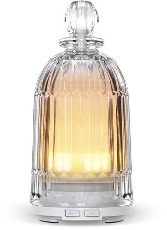 Smartwell Essential Oil Diffuser Glass Essential Oil Diffuser for Bedroom, 7 Colors LED Night Light and Cool Mist Humidifiers, Auto Shut-Off for Home