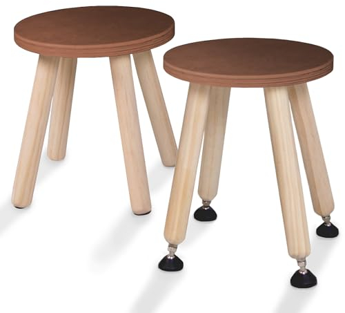 Cateam Tritthocker aus Holz für Kinder und Kleinkinder – 2er-Set – Nussbaum – Kinderhocker mit ausziehbaren Beinen – sensorischer Tischhocker – runder Sitzhocker für Kinder mit Nivellierfüßen