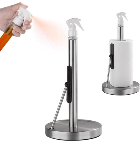 Viitech Kitchen Roll Holder with Spray Bottle, Standing Paper Roll Holder Made of Stainless Steel Roll Holder Kitchen Roll Perfect for Kitchen and Dining Room, Sturdy Base and Clamping Arm