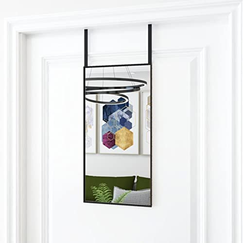 ZEYUAN Türspiegel Schwarz 30x60 cm Glas und Aluminium, Wandspiegel, Spiegel Ohne Bohren, Spiegel, Türspiegel Zum Einhängen, Flurspiegel, Garderobenspiegel