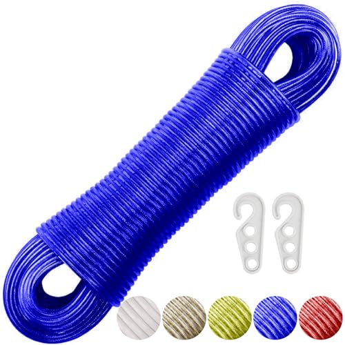 Wäscheleine 60 m, Stahlkern und Kunststoffummantelung, UV- und witterungsbeständig, reißfest Blau