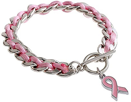 Armband Damen Silber Brustkrebs Charm Anhänger, Rosa Band Geflochtene Armbänder, Rosa Schleife Brustkrebs-Bewusstsein Armbänder Brustkreb Bewusstsein Supplies Inspirierend Geschenke für Frauen
