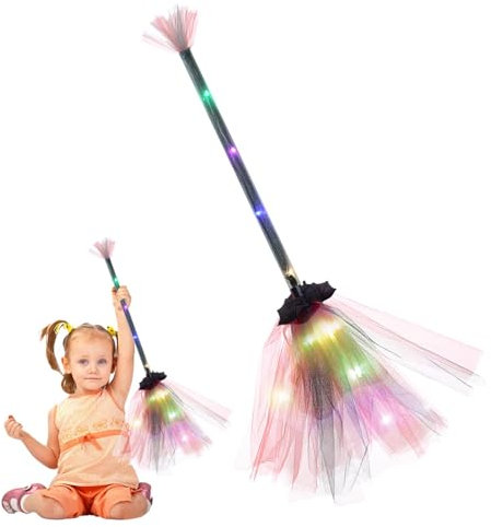 Witch Broom With LED Light - Halloween Decor Lighted Witches Broom Sticks Halloween Party Props - Halloween Party Props Witch Broom for Theme Parties