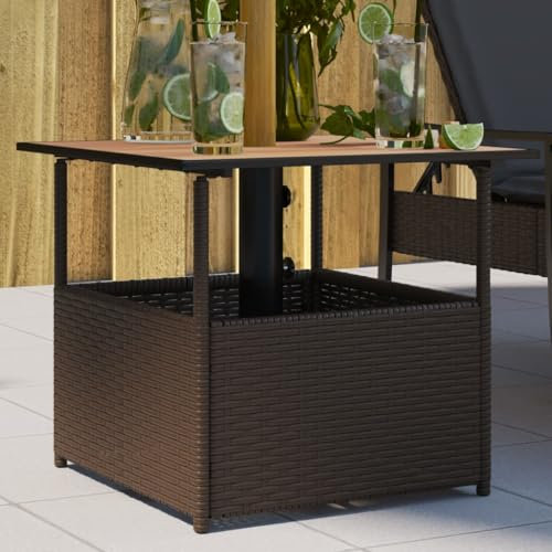 Tidyard Table de Jardin avec Trou de Parasol Marron résine tressée, Table à Dîner d'extérieur, Table à Manger pour Terrasse, Balcon, Intérieur et Extérieur, Camping