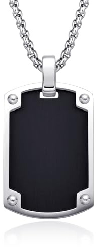Dada Gioielli Collar Hombre Acero Placa Militar Negro y Plata | Placa 26x17 mm, Acabado enmarcado, Cadena ajustable 45+5 cm