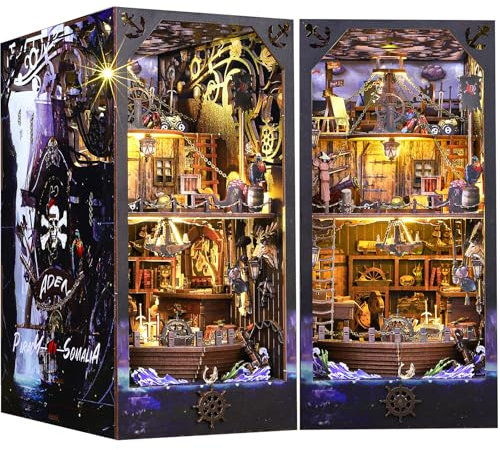 BuzzoXerex Book Nook Kit, Miniatur Haus Holz, DIY Miniatur Puppenhaus Booknook Kit mit Staubschutz und LED Leuchten für Bücherregal Deko und Kreativen Geschenken (Aden)