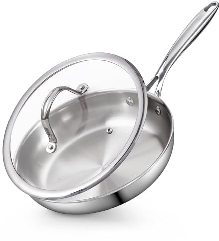 Cooks Standard Padella in acciaio inox con coperchio, 30,5 cm, multistrato, wok, padella da cucina, argento