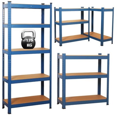 Garage Shelving Units,5 Tier Shelving Unit Garage Shelves Storage Shelf Heavy Duty Shed Storage Racking Shelf Metal Boltless for Warehouse Workshop Office (Blue, 90X40X180)
