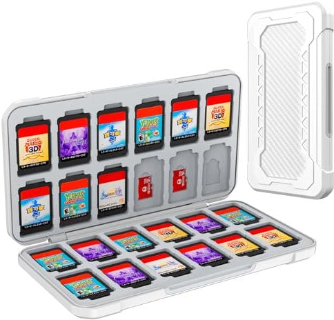 HEIYING Switch Game Case for Nintendo Switch 2/Lite/OLED, White Memory Storage Holder Case with 24 Game Card Slots and 24 Micro SD Cards Slots