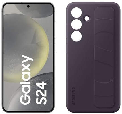 Samsung Galaxy S24 AI Smartphone, 8 GB RAM, 128 GB Speicher, Onyx Black, 3 Jahre Herstellergarantie + Standing Grip Case Dark Violet