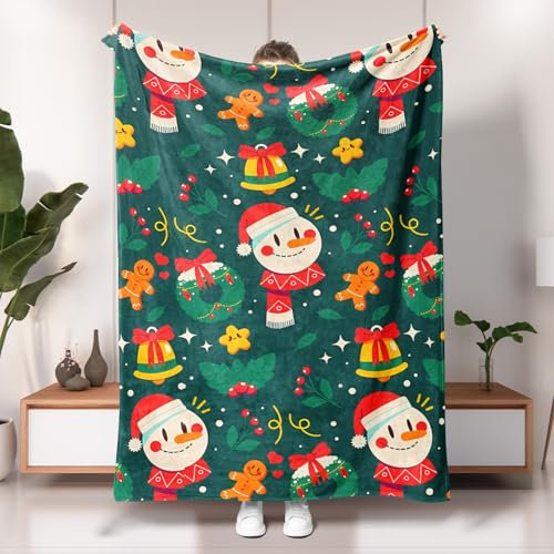 Fleecedecke mit Weihnachtsmotiven, Weihnachtsdekoration, Überwurf, weiche, gemütliche Winterdecke für Sofa, Bett, alle Jahreszeiten, 127 x 152 cm, Grün