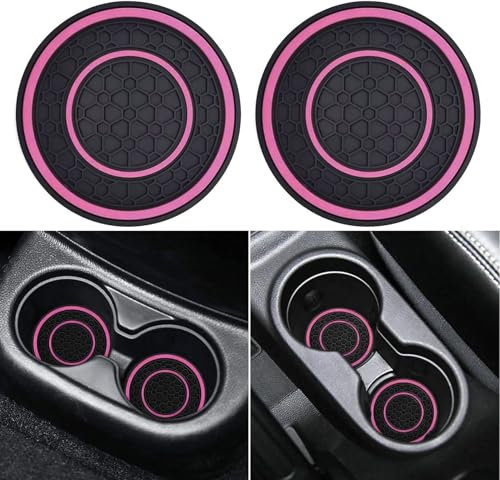 2PCS Car Cup Holder Coasters Compatible with Mercedes Benz A-Class C-Class CLA CLS AMG GLC GLE GLS, 2.75 Inch Non-Slip Silicone Coaster Fits for Mercedes Benz Car Interior Accessories - Black/Pink