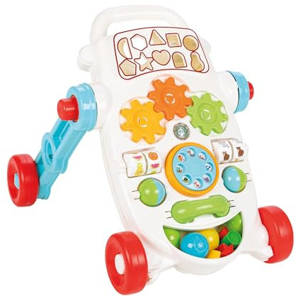 Lauflernwagen für Babys – Stabiler Babywalker blau mit Griff, Lauflernhilfe für Kleinkinder, Gehilfe für die ersten Schritte, Schiebewagen mit Spielcenter, Babyspielzeug