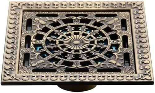 Duschbodenablauf, Duschablauf, 12 x 12 cm, Entwässerung, antikes Messing, for Dusche, Badewanne, Badezimmer, Wasserfilter, Waschbecken, Sieb, Abfall, quadratische Waschbecken-Steckerabdeckung