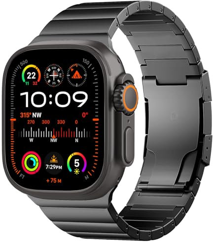 TiMOVO Titanium Uhrenarmband Kompatibel mit Apple Watch Band 49/46/45/44/42mm,Abnehmbares Armband für Herren mit Faltschließe für iWatch Ultra2 Ultra SE Series 10 9 8 7 6 5 4 3 2 1, Schwarz