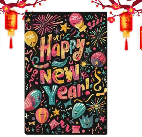 Cartel al aire libre Navidad, bandera de césped feliz año nuevo - Bandera de jardín de doble cara Feliz año nuevo Decoración de jardín de Navidad, Bandera de jardín colorida, signo de feliz año