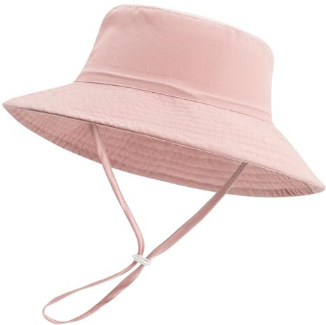 LACOFIA Chapeau Soleil Bébé Fille Casquette été pour Enfant Bob Réglable Bord Large pour Piscine/Plage/Natation/Extérieure Rose Clair 6-24 Mois
