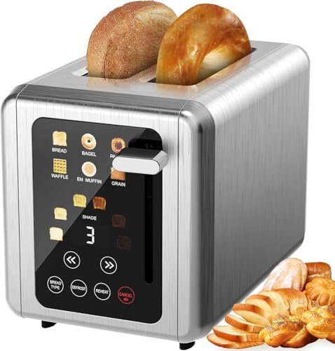 6 En 1 Tragamonedas De 2 Corta Tostadora, Tostadora Inteligente con Toque De Pantalla, 6 Tipos De Pan Y 6 Configuraciones De Sombra, Función De Descongelación, Temporizador, Tostadoras De Acero