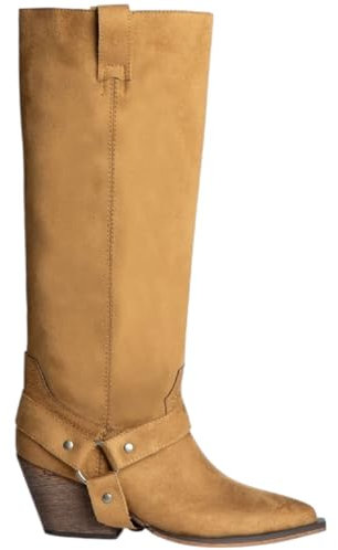 Stivale Corina m4721 texano a Punta in camoscio Camel con Gambale Dritto e Fibbia Cowboy (36 EU)