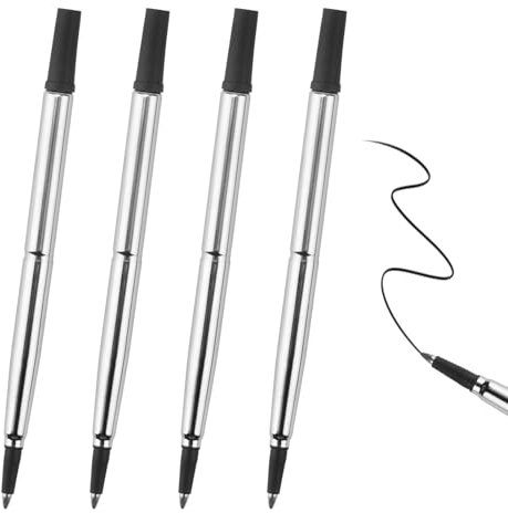 4-Pack Black Rollerball Pen Refills Compatible with Parker 0.7mm Medium Tip Smooth Cartridges Quick-Dry Smooth Writing for Office, School & Artistic Use Back to School
