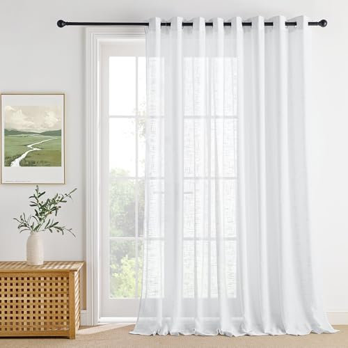 PONY DANCE Cortinas 3 Metros Dormtiorio Translucidas con Ojales, Visillos Salon Separador del Ambiente 1 Pieza para Ventanas Grandes,300x260cm,Blanco