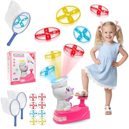 RoserRose Outdoor Spiele für Kinder ab 3 4 5 6 7 8 Jahre, Propeller Spielzeug, Gartenspiele für Kinder, Fliegende Untertasse Spielzeug, Flying Disc Launcher Geschenke für Jungen und Mädchen
