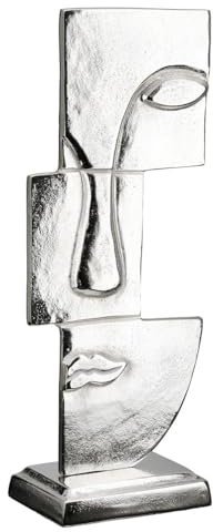 MF Modern Muse Deko-Skulptur, Abstraktes Gesicht, Aluminium Silber, 44 cm Höhe