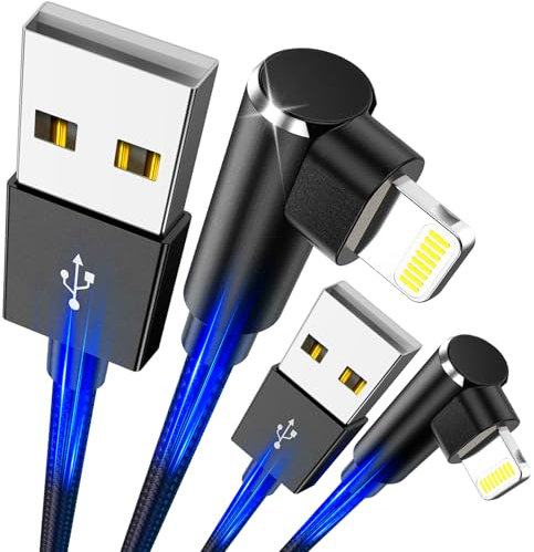 SHUSEL Cable de carga para iPhone de 6 pies – Cable trenzado USB a Lightning de 90 grados compatible con iPhone 14, 13, 12, 11 Pro Max, iPad, Airpods, iPod y más, paquete de 2 [certificado MFI]