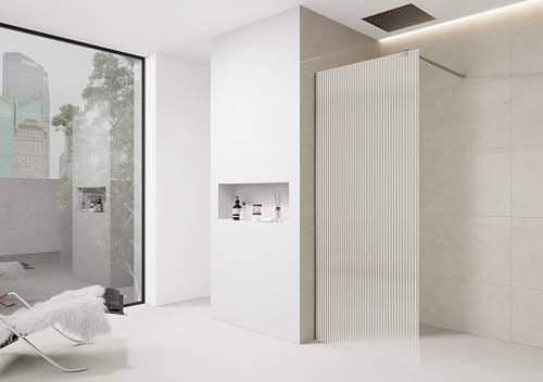 Reeded Shower Screen Fluted 1200 mm Shower Screen Chrome Trim Glass Walk in Shower Enclosure 6mm Tempered Safety Glass Wetroom Panel (1200 mm Screen Only)