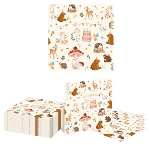 Kotkiddy 40 Pieces Forest Animals Paper Napkins, Lovely Forest Animals Party Napkins Disposable Paper Napkins for Wedding, Baby Shower, Birthday Party