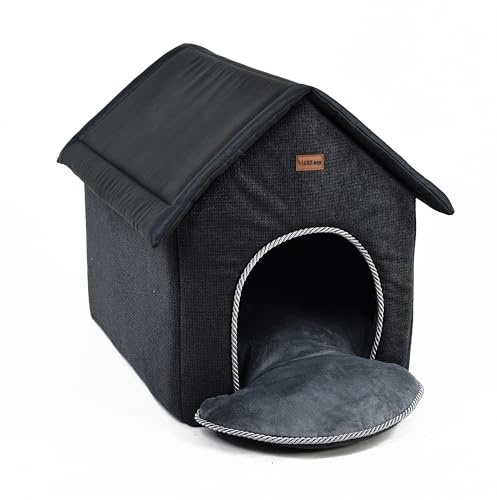 Hundehütte für kleine Hunde, Hundehaus Katzenhaus mit waschbaren Kissen, warme und komfortabel, Stoffzwinger für Hunde, Hochwertige EU-Produktion (Anthrazit, 38 x 48 cm)