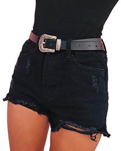 FeMereina Women’s Stretchy Ripped Mid Waisted Denim Shorts Casual Frayed Raw Hem Trendy Jean Shorts