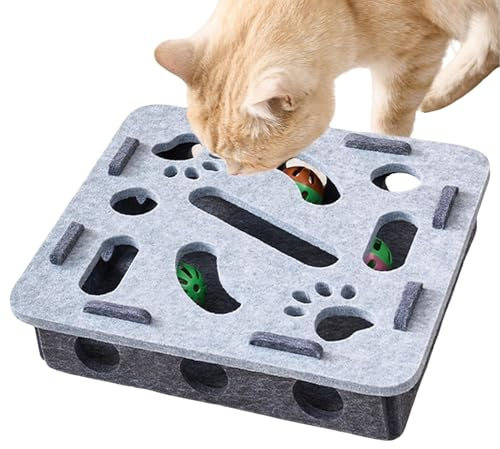 Generisch Puzzle Spielzeug Für Katzen, Bereicherungsspielzeug für Katzen, Futterbox Denkspiel Mit Bahnkugeln Zur Beschäftigung Gegen Langeweile Mit Bewegung Und Geistiger Anregung