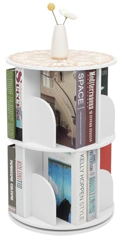 MEHOOSPVN Drehbares Bücherregal, 2-Stöckig 360-Grad-Display bodenstehendes Lagerregal 40×59.5 cm Bücherregale mit Tischdecke, Standregal für Kinder Erwachsene multifunktionaler Bücherregal-Organizer