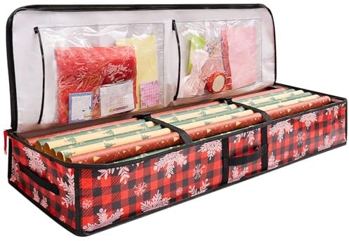 Lergas Geschenkpapier Aufbewahrung Organizer, Wasserdichtes 600D Oxford Geschenkpapier Aufbewahrungsbox, Geschenkpapierrollen Organizer für Weihnachtsdekorationen Accessoires, mit Fächern (A)