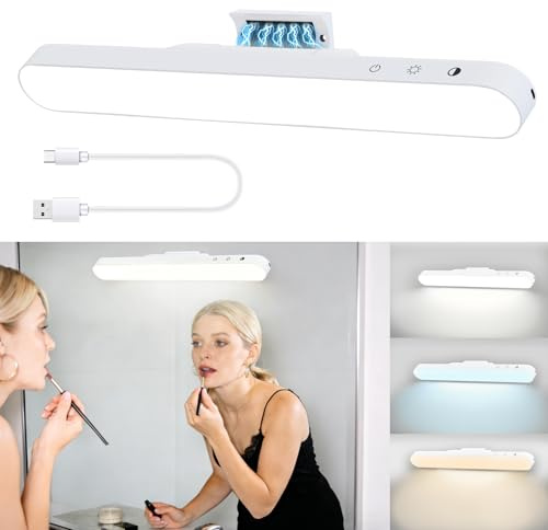 Schminktisch Beleuchtung, Batteriebetriebene LED-Schminktisch Licht, Magnetische 4500-mAh-Stick-On-Badezimmerleuchten, 3 Farbtemperaturen und Einstellbare Helligkeit, Tragbar für Badezimmer-Schminktis
