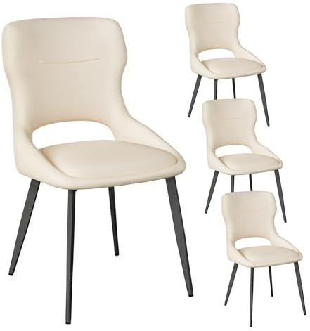 WOLTU Esszimmerstühle 4er Set gepolstert, mit Ausschnitt Rückenlehne, Samt | Küchenstühle, für Esszimmer, Küche, Schlafzimmer, Beige