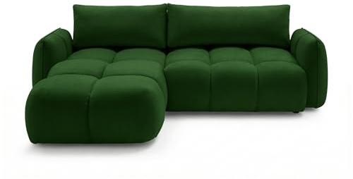 SOFILAND Ecksofa BELVEO mit Schlaffunktion und Bettkasten L-Form Ausrichtung Links Stoff Bluvel (Grün, Links)